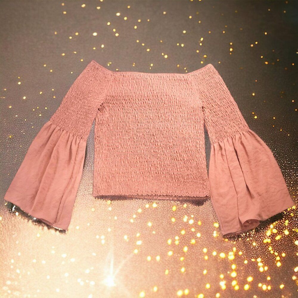Express pink smocked body butterfly sleeves top